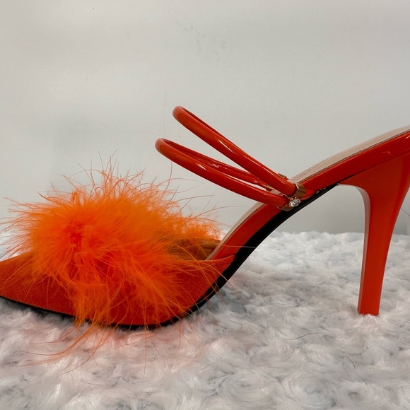 NIB Neon Orange Feather Trim Convertible Heels - Picture 4 of 7